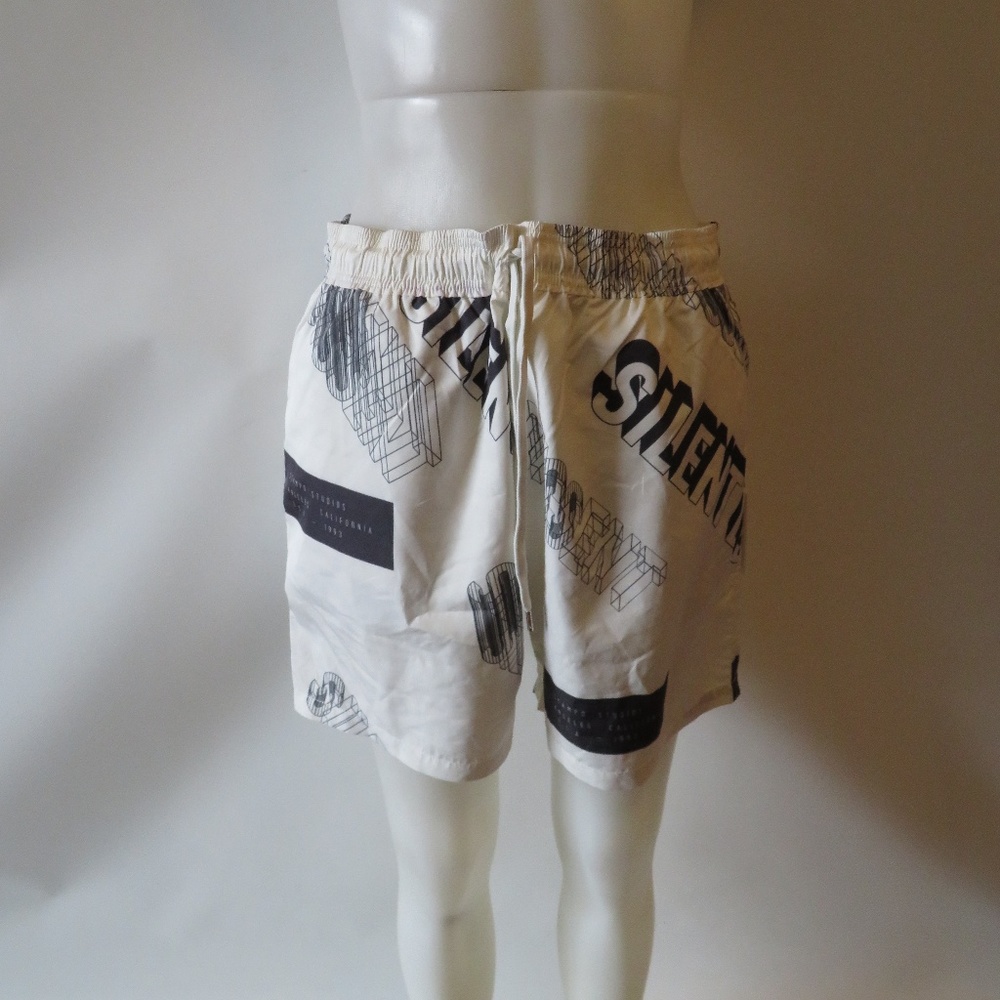 NWT STAMPED WHITE BLACK GRAPHIC SWIMSUIT TRUNKS XL
